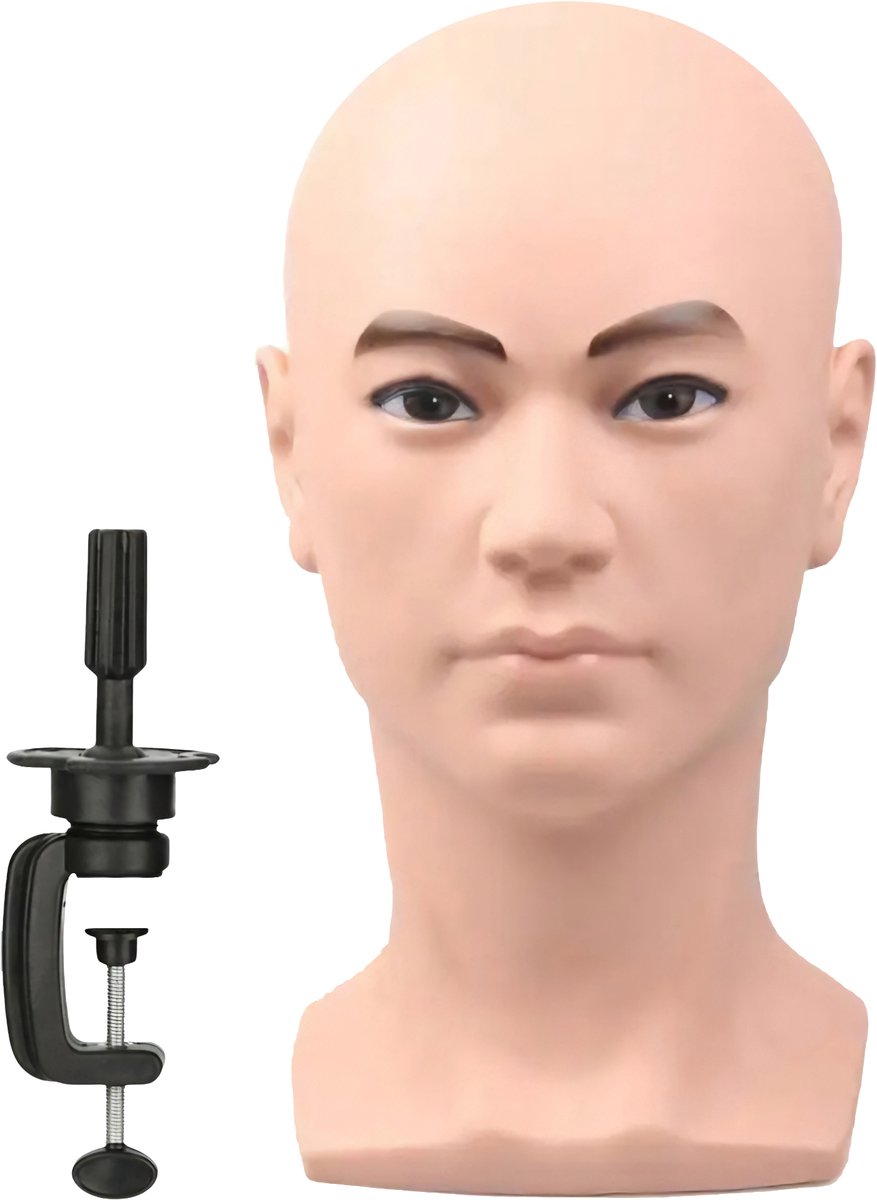  Mannequin Hoofd Realistisch - Mannelijk Design - Haarpop - Kapperspop Oefenhoofd -  s - Paspop Hoofd - Pruiken Hoofd Standaard - Pruikenhouder - Pashoofd - Pop Haar Kapper - 53cm - Realistisch