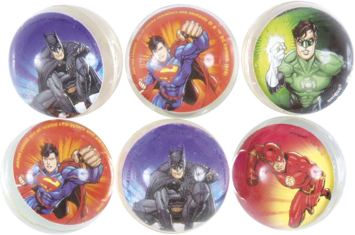 6 Justice League™ stuiterballen - Feestdecoratievoorwerp