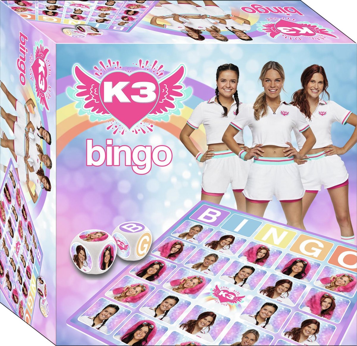 K3 - Spel - Bingo - dromen - 6 spelborden - 60 rond kaartjes - 2 dobbelstenen - 2 tot 6 spelers