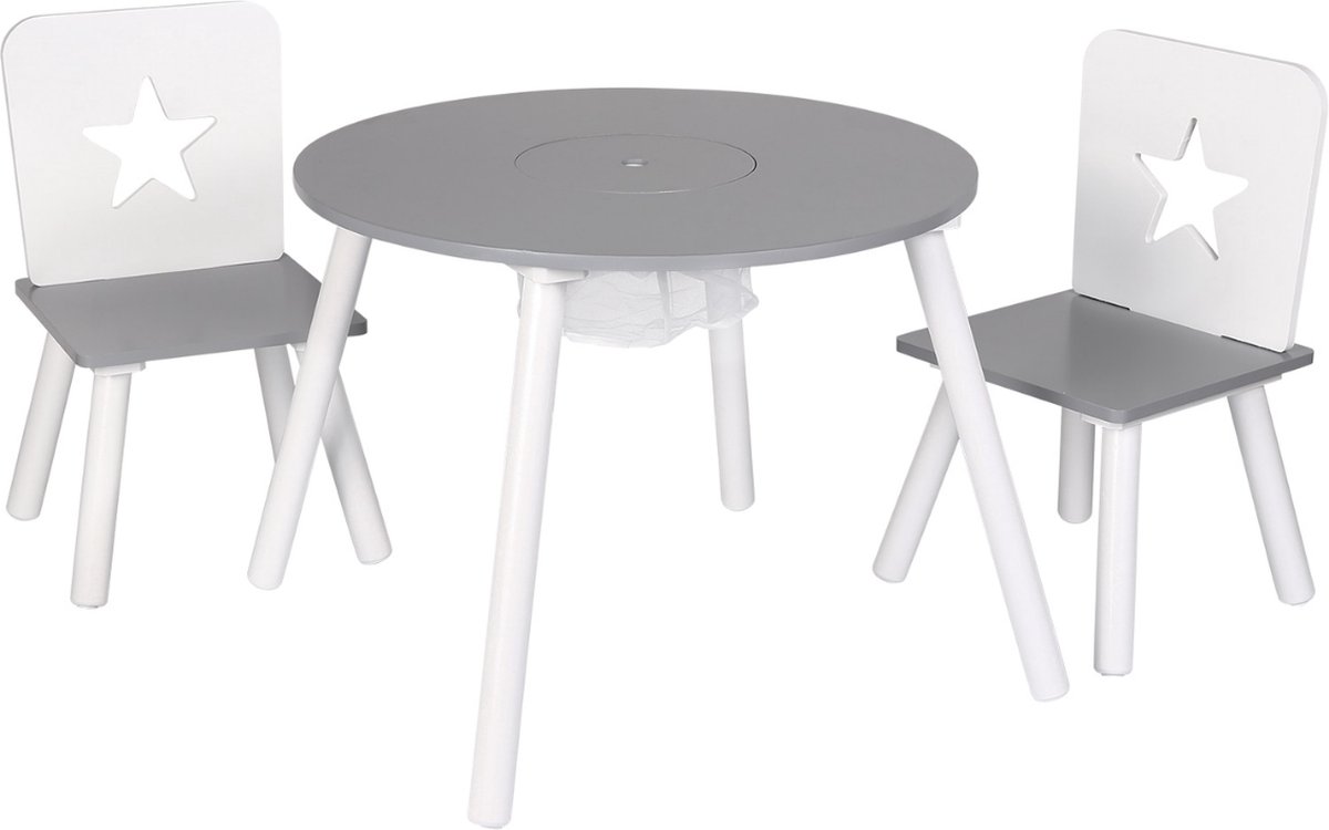 Kamyra® Kindertafel en 2 Stoeltjes - Kindermeubels, Tafel, Tafeltje - Voor Peuter, Kleuter & Kinderen - Hout - Grijs