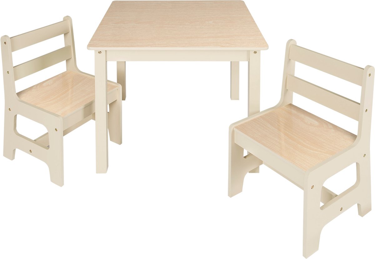 Kamyra® Kindertafel en 2 Stoeltjes - Speeltafel, Kinderbureau, Kindermeubel - voor Peuter, Kleuter & Kinderen - MDF - Hout