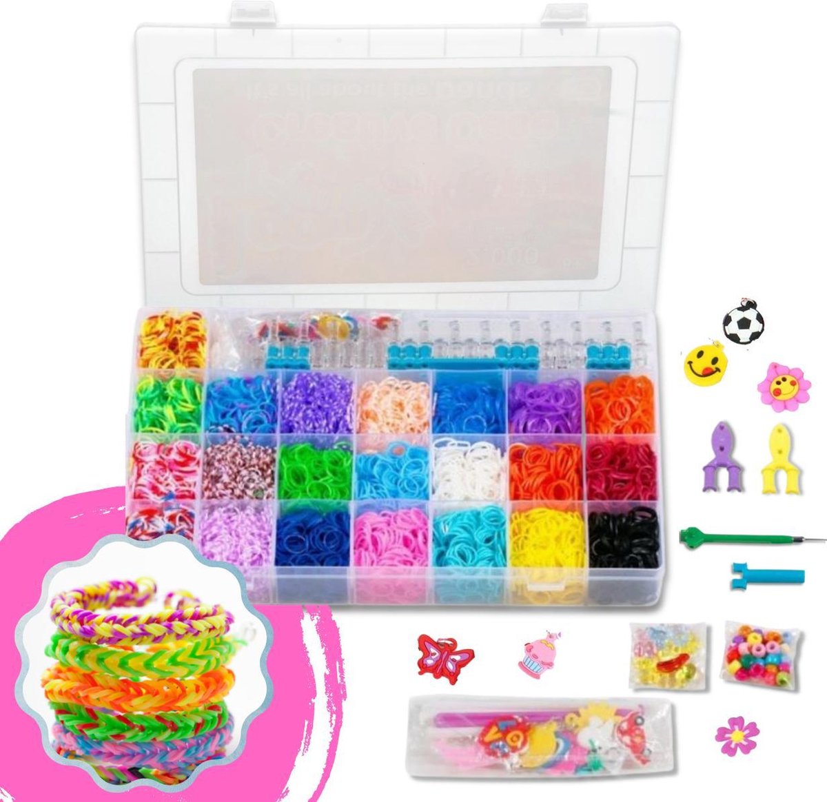 Loombandjes Starterspakket 5800 Stuks - Loom Elastiekjes - Loombord - Knutselkoffer - Koffer/Pakket/Sorteerdoos - Armbandjes/Sieraden Maken - Knutselen Jongens/Meisjes