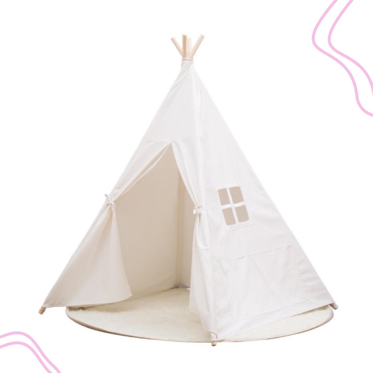 Tipitent voor Grote en Kleine Kinderen - Tipi Speeltent - Urenlang Speelplezier - Speelgoed voor Jongens en Meisjes - Wit 130 CM