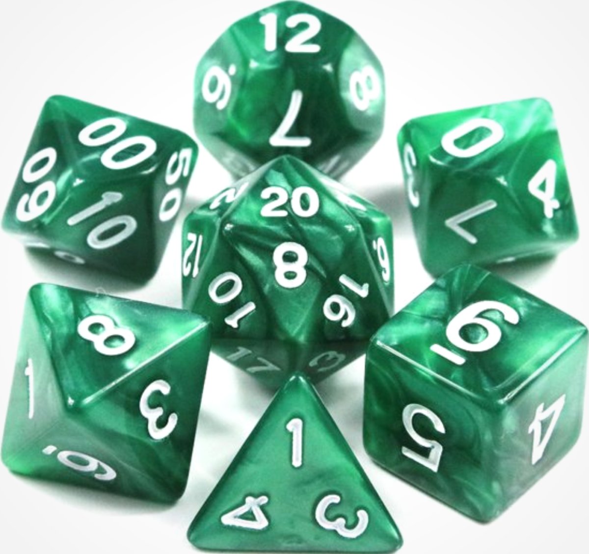 KELERINO. Dobbelstenen voor Dungeons & Dragons - Polydice - Marmer - 7 Delige Set - Groen / Wit