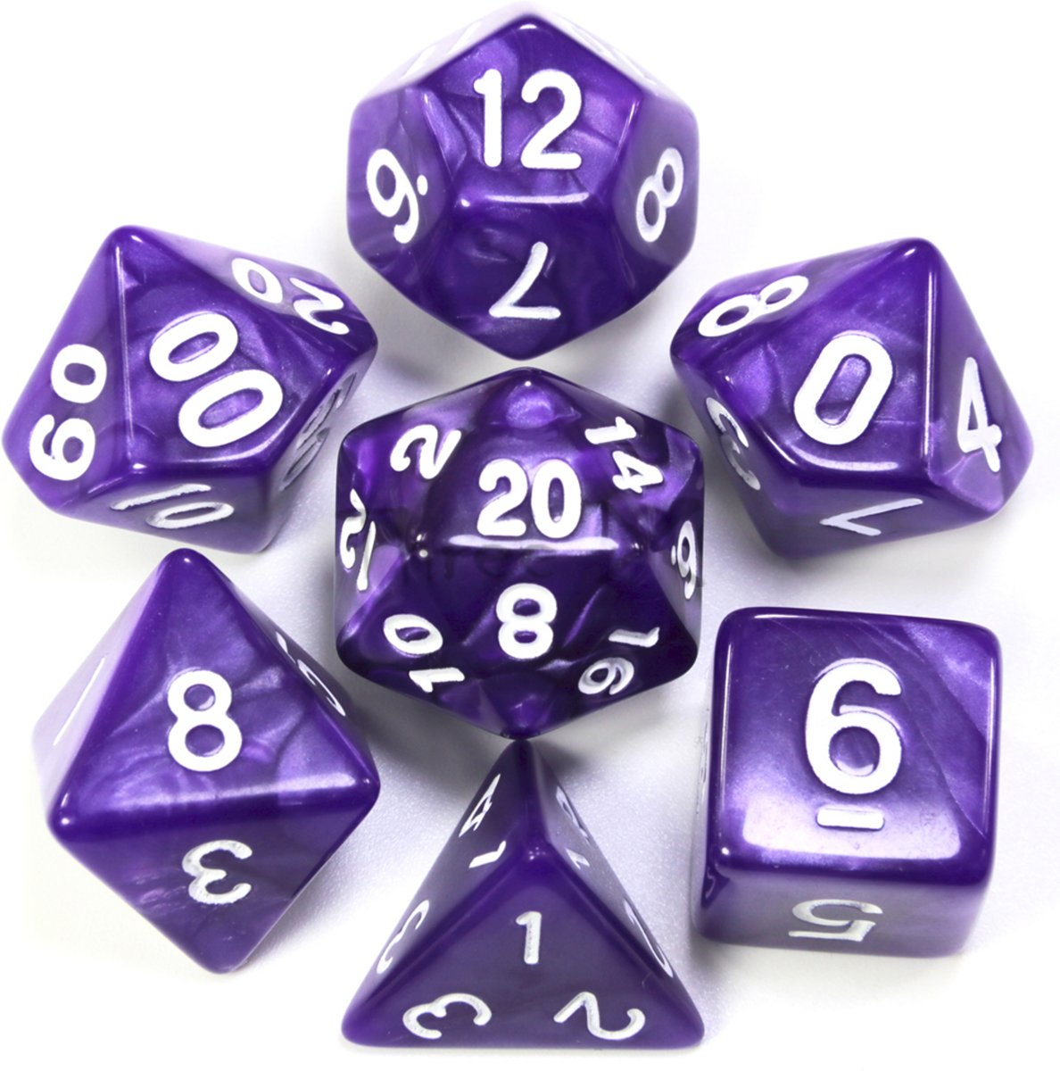 KELERINO. Dobbelstenen voor Dungeons & Dragons - Polydice - Marmer - 7 Delige Set - Paars / Wit