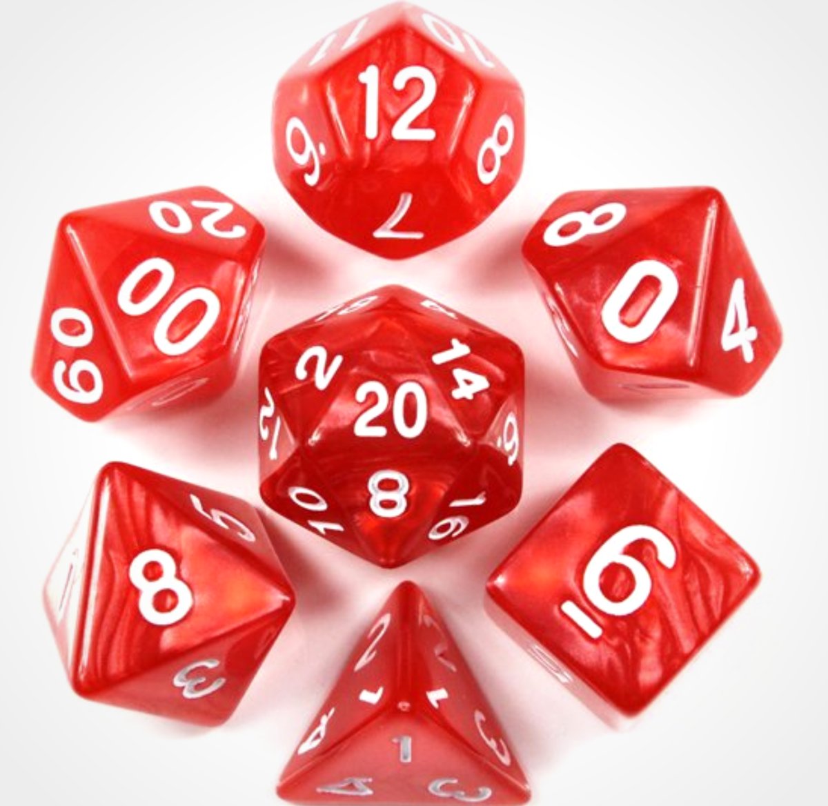 KELERINO. Dobbelstenen voor Dungeons & Dragons - Polydice - Marmer - 7 Delige Set - Rood / Wit