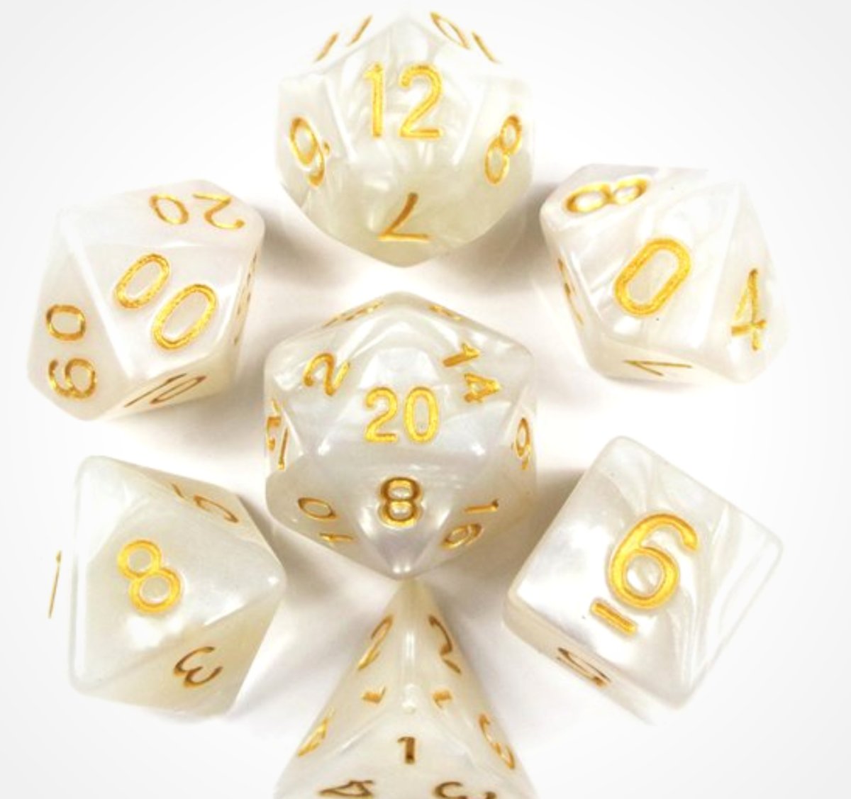 KELERINO. Dobbelstenen voor Dungeons & Dragons - Polydice - Marmer - 7 Delige Set - Wit / Goud