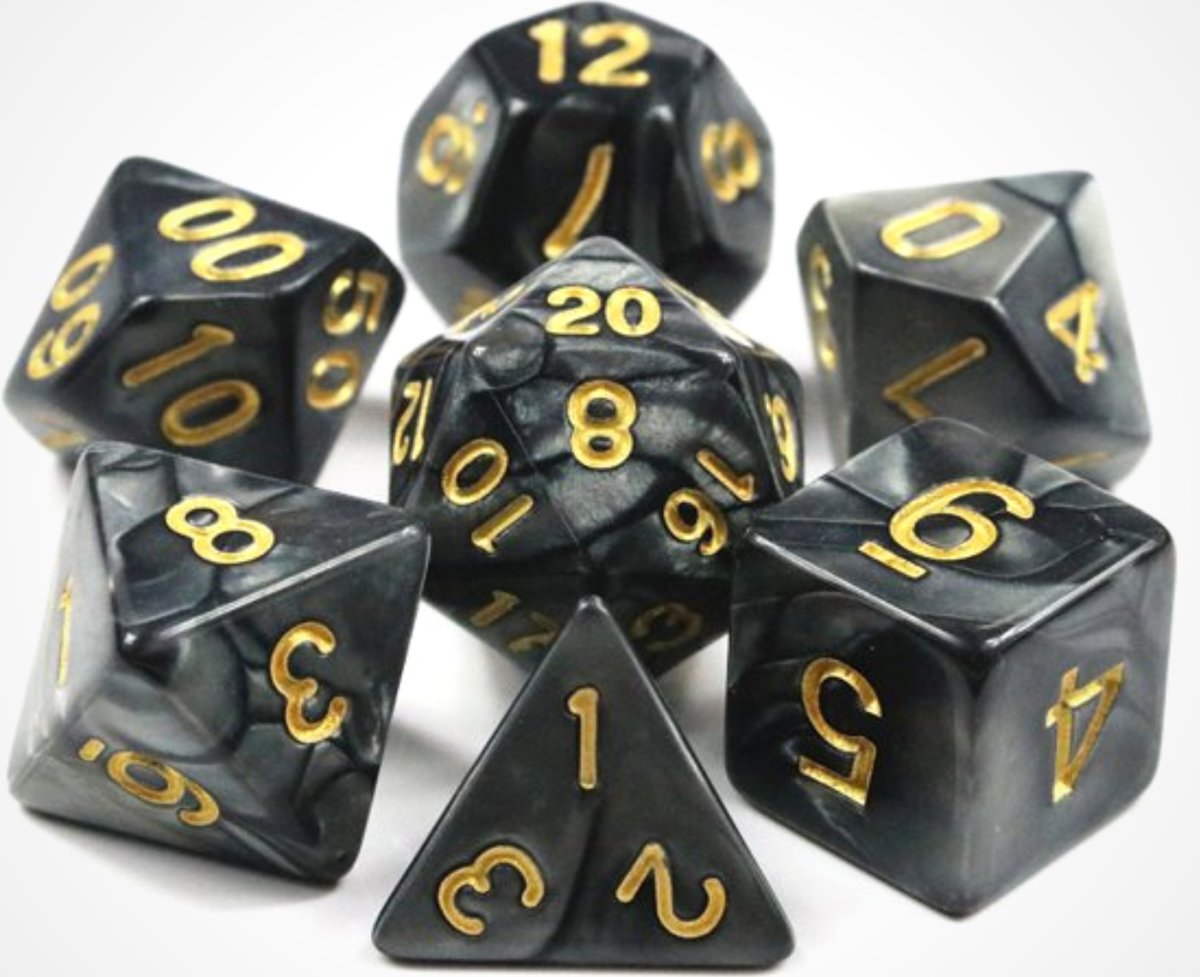 KELERINO. Dobbelstenen voor Dungeons & Dragons - Polydice - Marmer - 7 Delige Set - Zwart / Goud