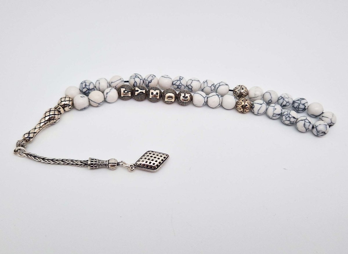 Handgemaakte Tasbih Naam Natuursteen met zilver 925 - Natuursteen 