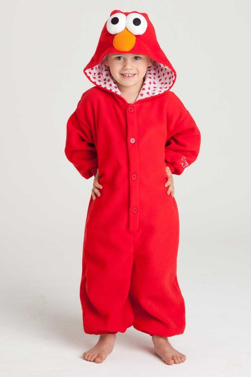 KIMU Onesie Elmo baby pakje kostuum Sesamstraat - maat 68-74 - rood Elmopakje romper pyama festival