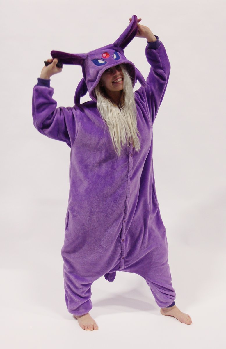 KIMU Onesie Espeon Pokemon pak kostuum - maat XL-XXL - Pokemonpak jumpsuit huispak festival