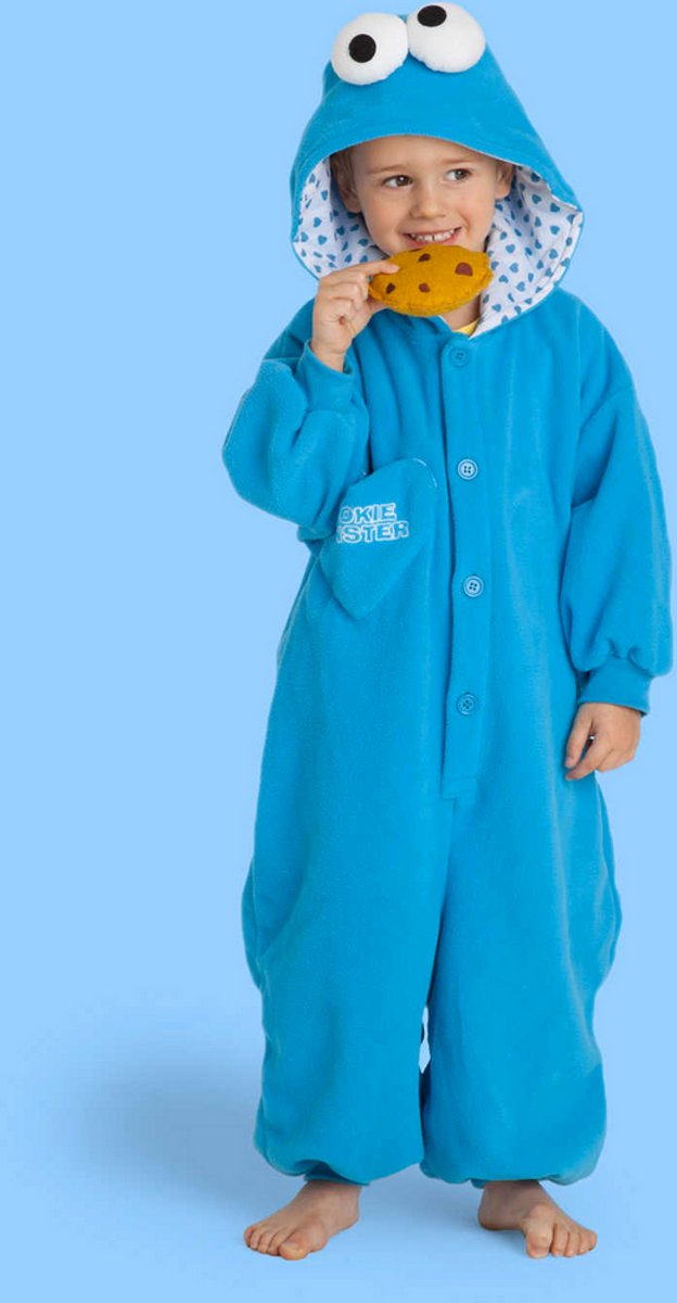 KIMU Onesie Koekiemonster baby pakje kostuum Sesamstraat - maat 68-74 - blauw Koekiemonsterpakje romper pyama festival