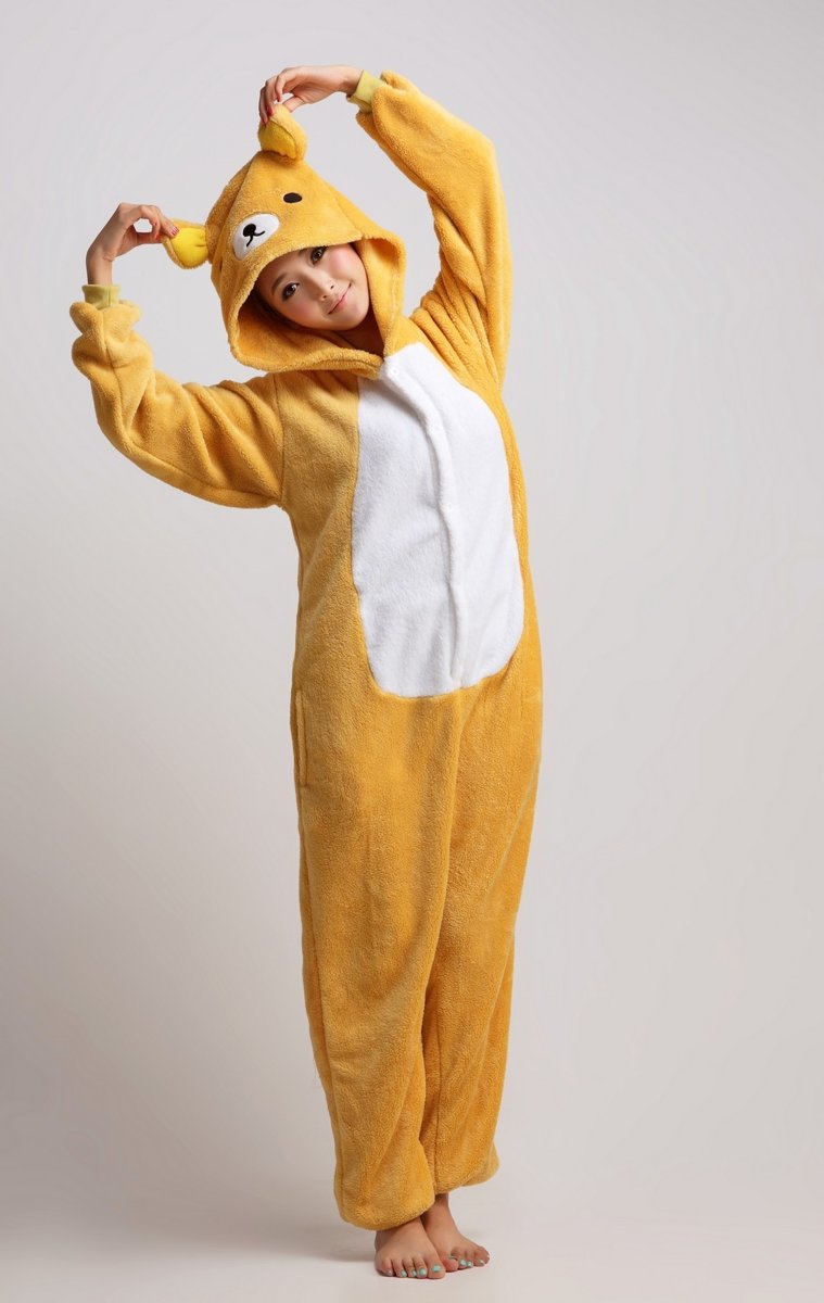 KIMU Onesie Rilakkuma teddybeer pak - maat XL-XXL - beer kostuum berenpak jumpsuit huispak kigurumi festival