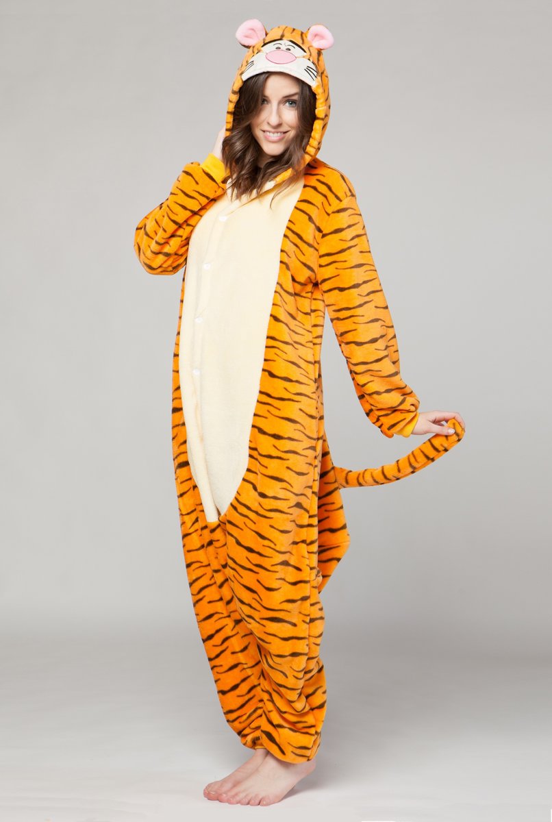 KIMU Onesie Teigetje pak tijger kostuum - maat L-XL - tijgerpak jumpsuit huispak festival tijgertje Winnie de Poeh