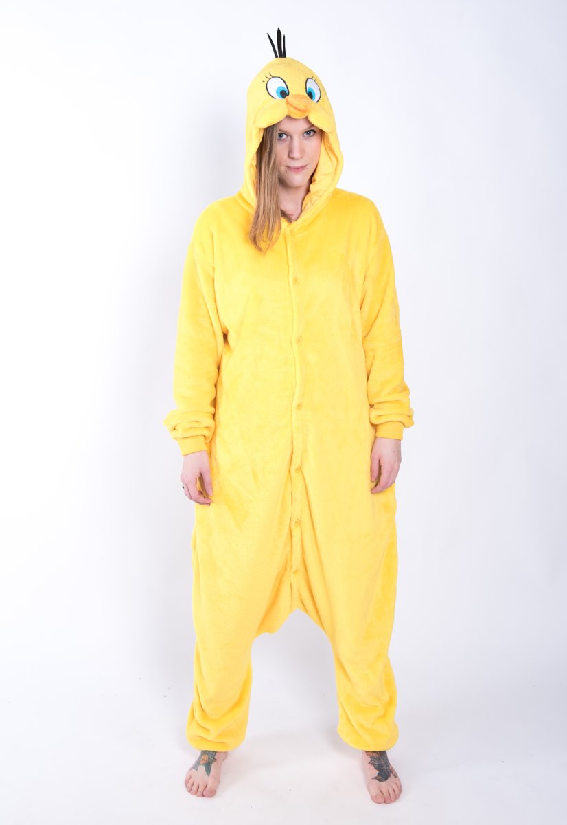 KIMU Onesie Tweety pak Looney Tunes - maat XL-XXL - kanarie vogel kostuum jumpsuit huispak festival