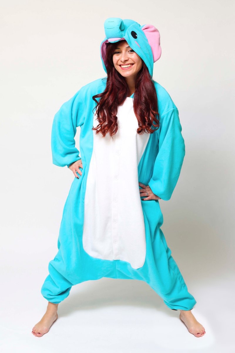 KIMU Onesie olifant pak kostuum blauw - maat XL-XXL - olifantenpak jumpsuit huispak festival