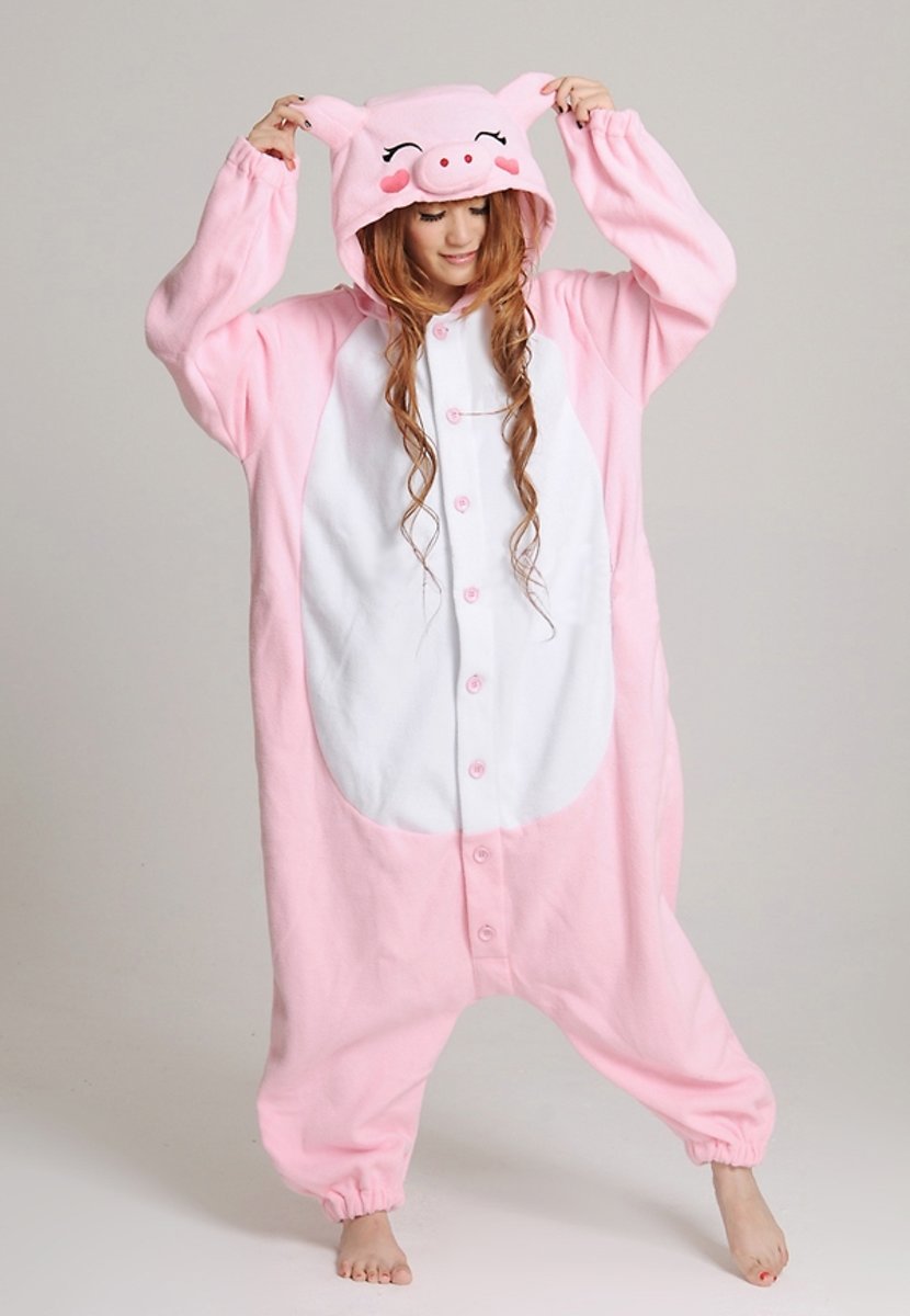 KIMU Onesie varken peuter pakje roze varkentje kostuum - maat 86-92 - varkenspakje jumpsuit pyjama festival