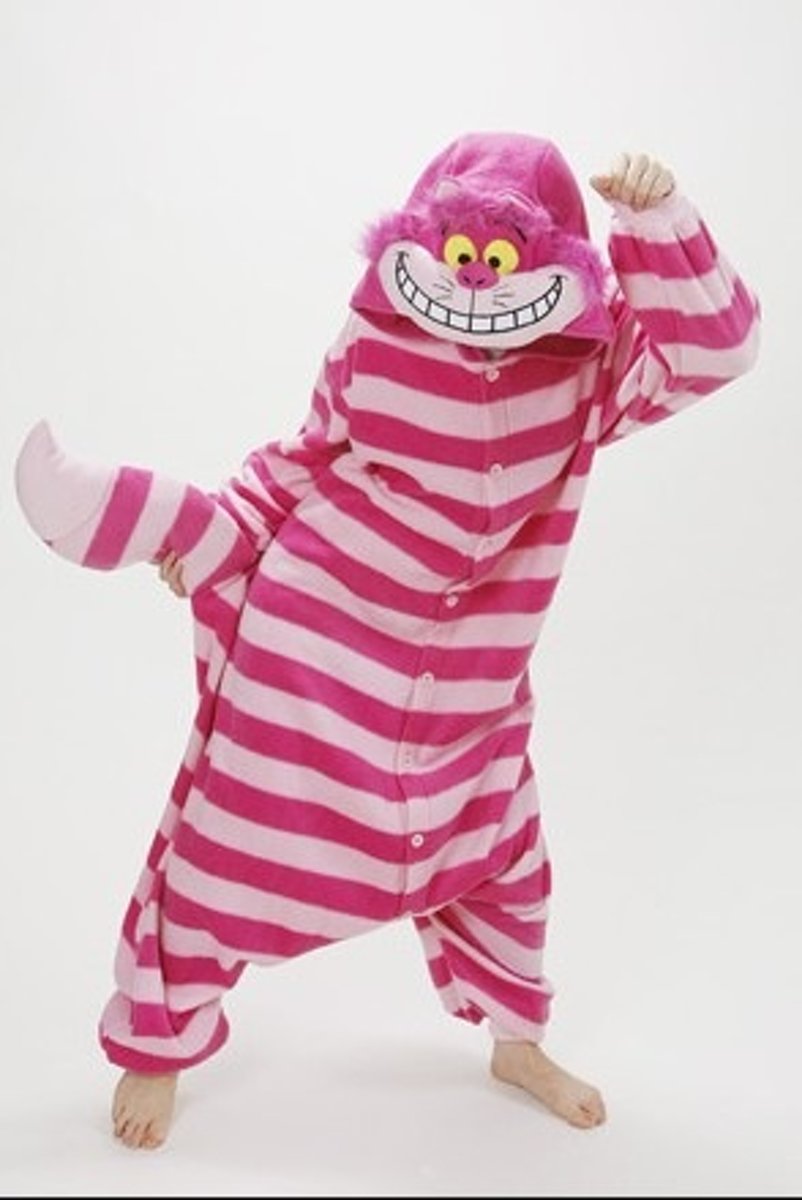 KIMU onesie Cheshire Cat kinder pak roze kat - maat 146-152 - Alice in Wonderland jumpsuit pyama