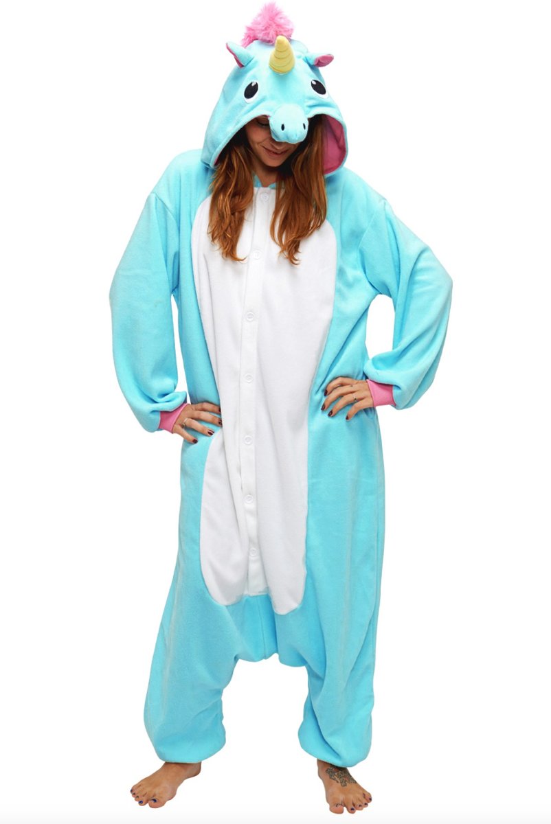 KIMU onesie Eenhoorn Unicorn blauw pak kostuum - maat XS-S - jumpsuit huispak