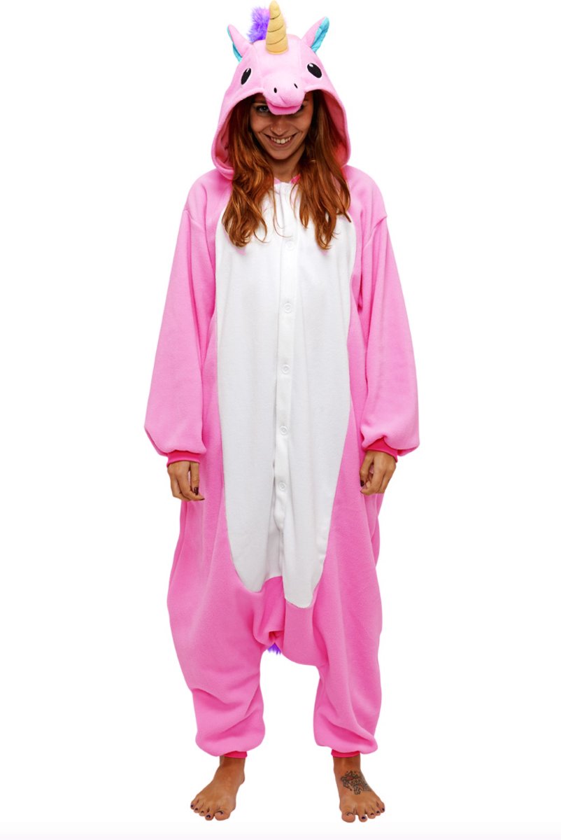 KIMU onesie Eenhoorn Unicorn roze pak kostuum - maat XL-XXL - jumpsuit huispak