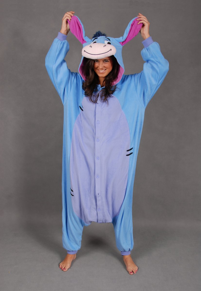 KIMU onesie Eeyore kinder pak blauw ezel kostuum Igor Winnie de Poeh - maat 128-134 - ezelpak jumpsuit pyjama