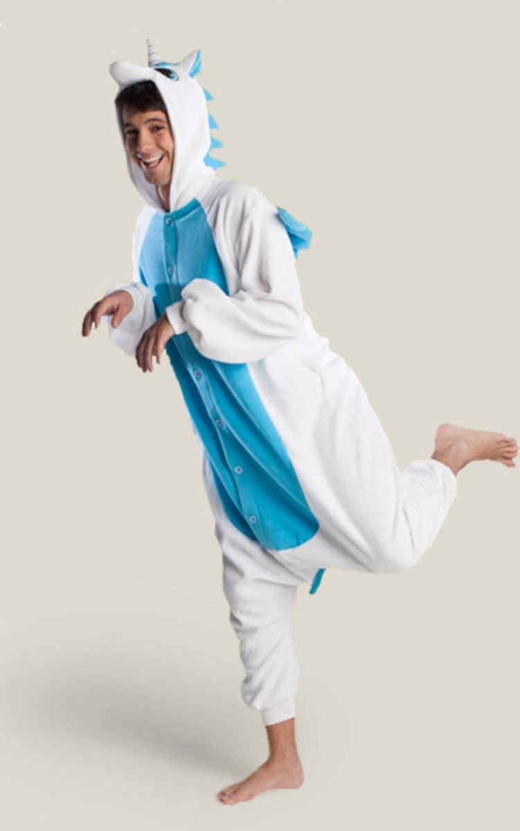 KIMU onesie Pegasus Eenhoorn Unicorn wit blauw kinder pakje - maat 110-116 - jumpsuit pyama