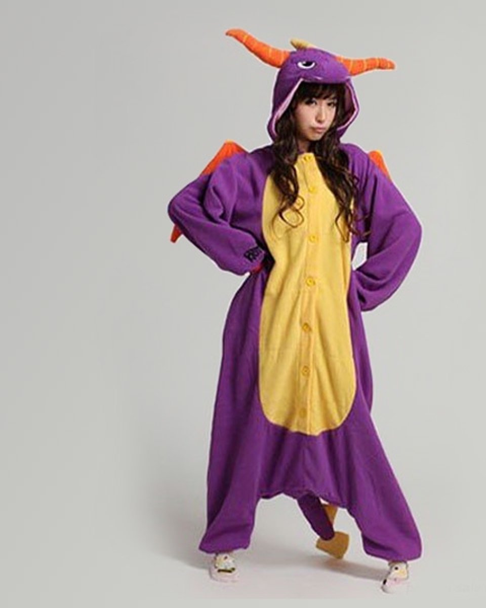 KIMU onesie Spyro the Dragon kinder pak paarse draak kostuum - maat 146-152 - drakenpak jumpsuit pyjama