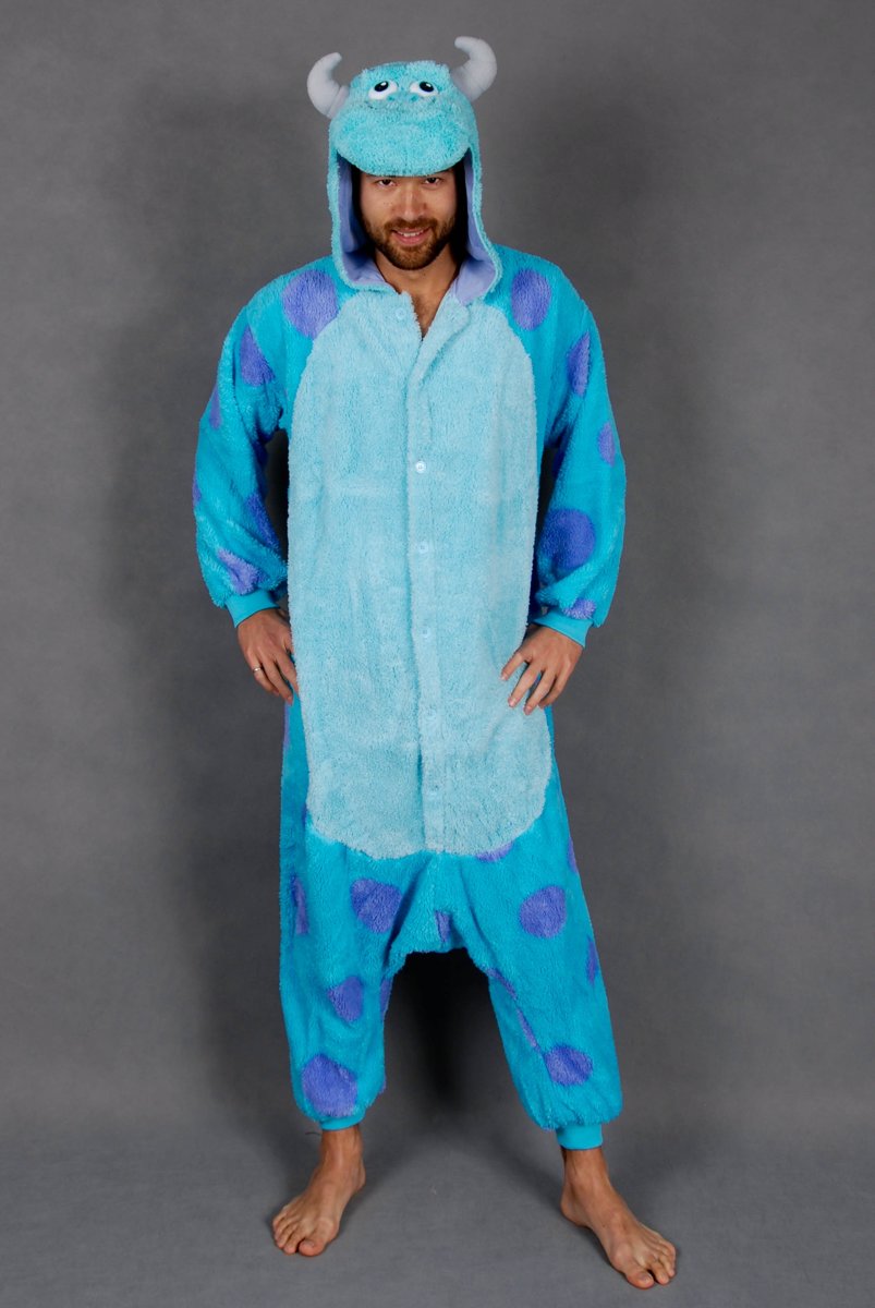 KIMU onesie Sulley baby pakje Monsters en Co blauwe draak - maat 68-74 - drakenpak romper pyjama