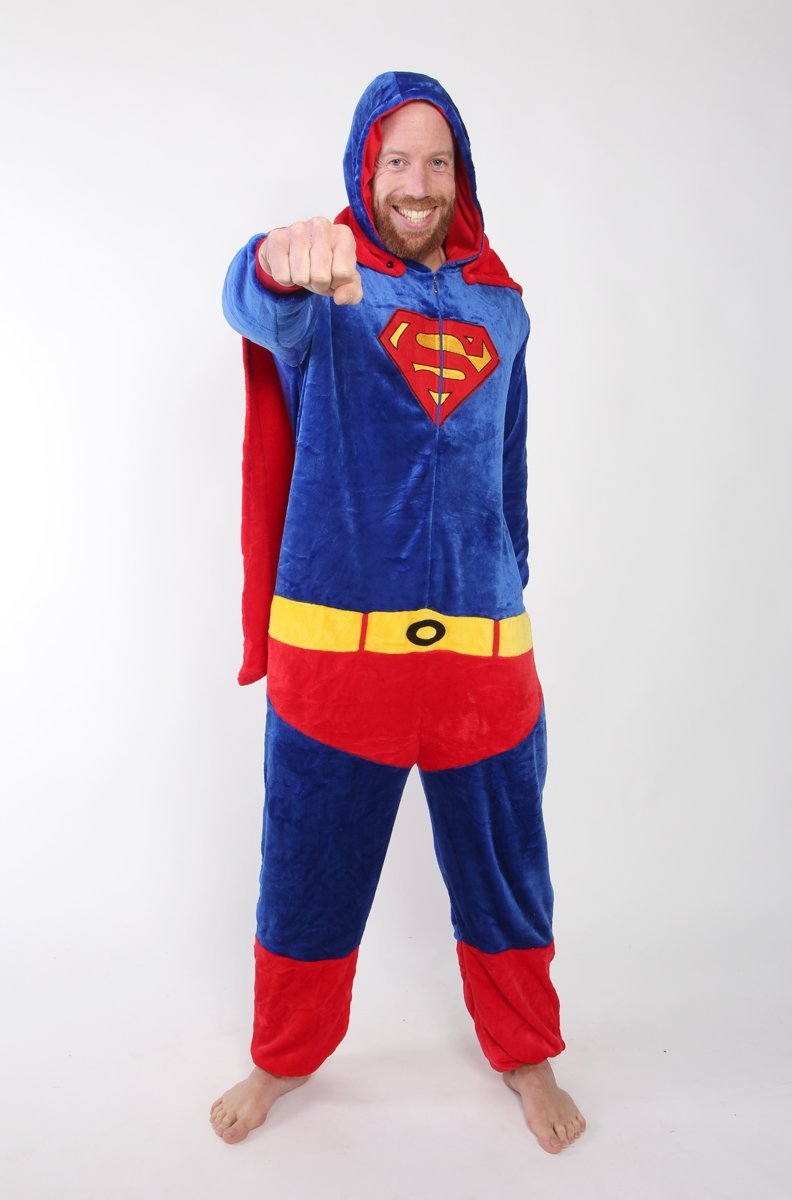 KIMU onesie Superman kinder pakje kostuum met cape Supergirl - maat 128-134 - Supermanpak jumpsuit pyama