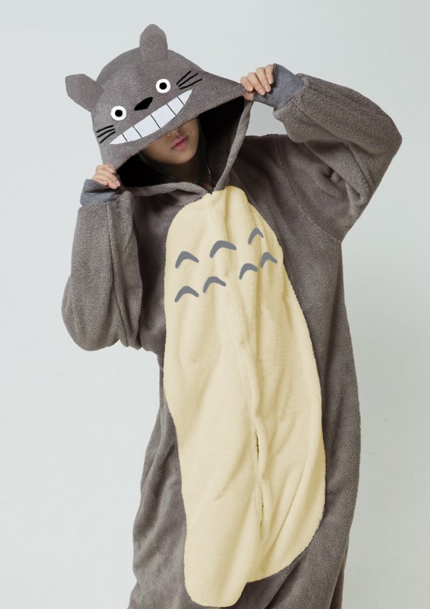 KIMU onesie Totoro kinder pak kigurumi muis kostuum grijs - maat 128-134 - Totoropak jumpsuit pyama