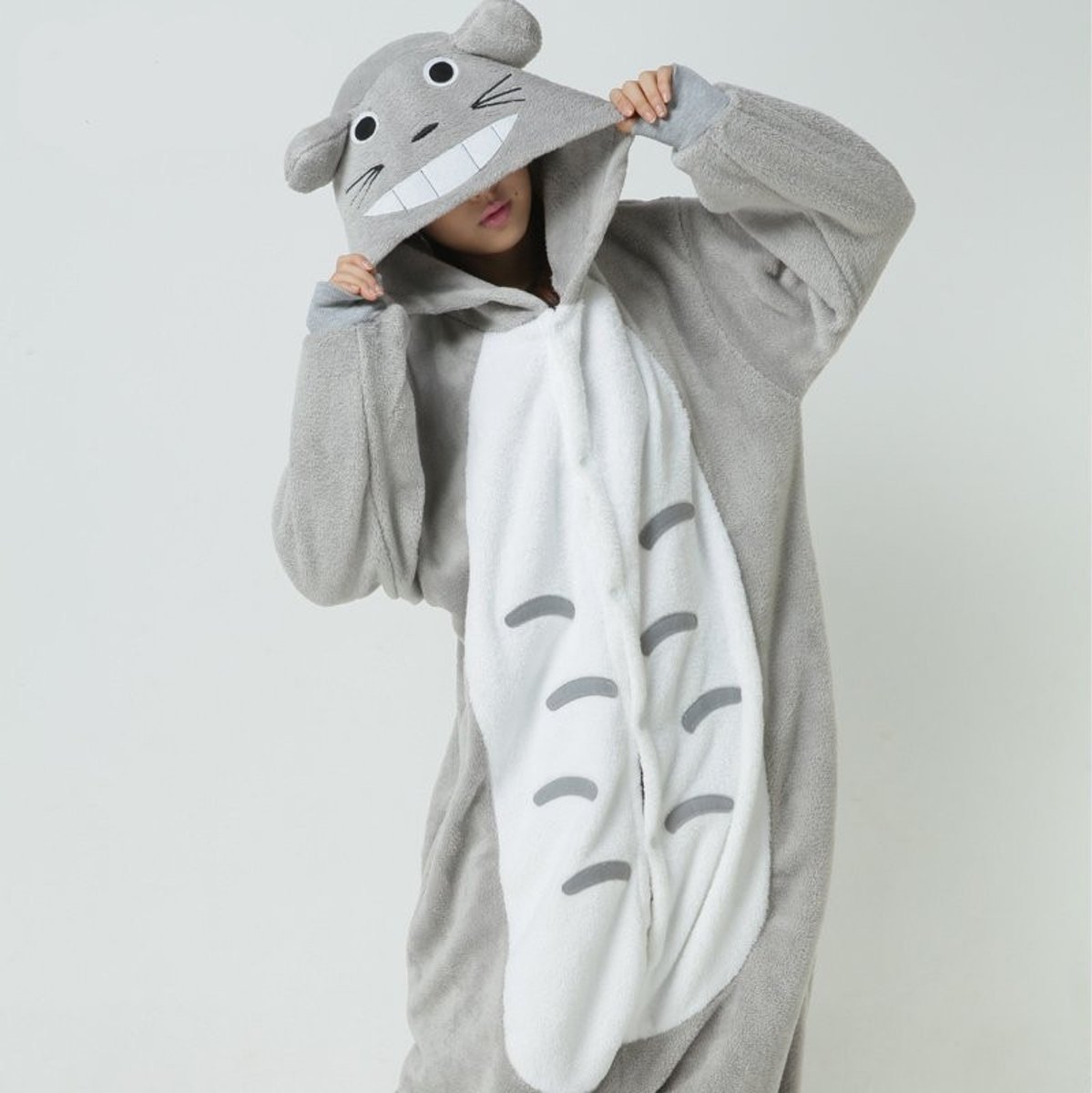 KIMU onesie Totoro kinder pakje kigurumi muis kostuum grijs - maat 110-116 - Totoropak jumpsuit pyama