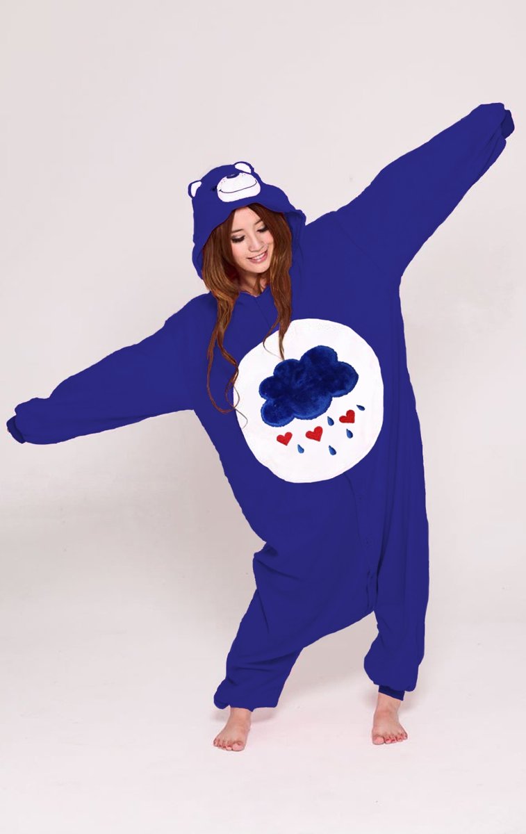 KIMU onesie Troetelbeer Grumpy Bear donkerblauw wolk kinder pak Troetelbeertjes - maat 128-134 - berenpak beer pyama