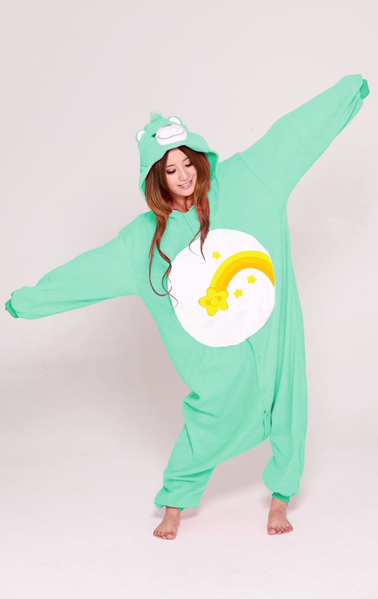 KIMU onesie Troetelbeer Wish Bear turquoise ster kinder pak Troetelbeertjes - maat 128-134 - berenpak beer pyama