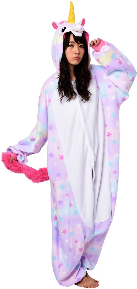 KIMU onesie eenhoorn pak sterren paars unicorn kostuum - maat XS-S - unicornpak jumpsuit huispak festival