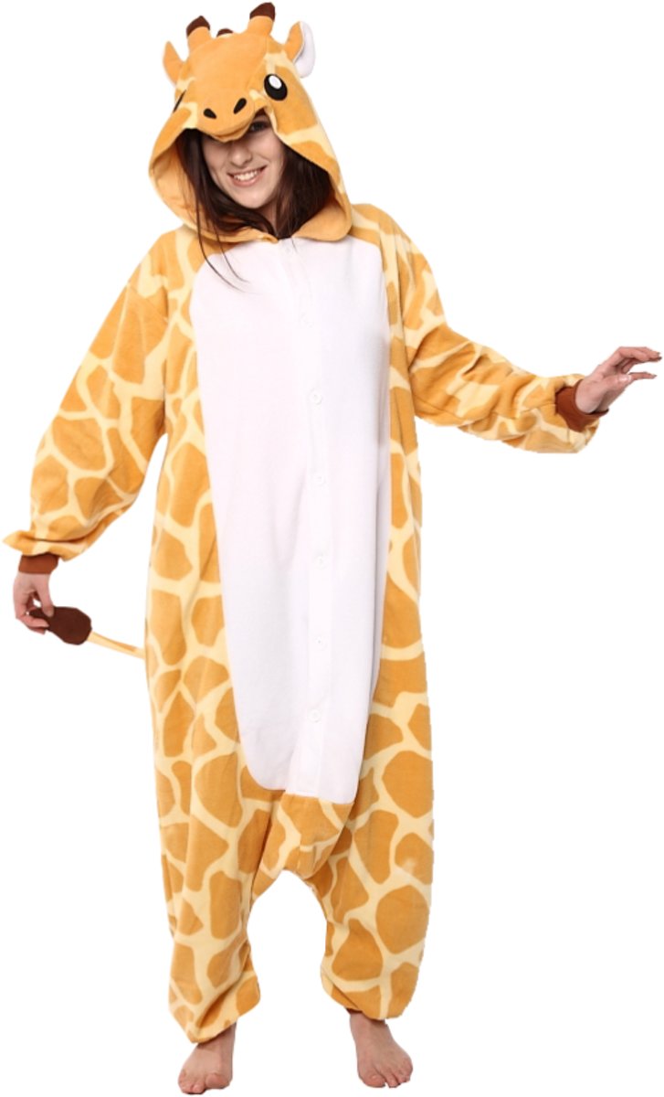 KIMU onesie giraf pak kostuum - maat XL-XXL - girafpak jumpsuit huispak