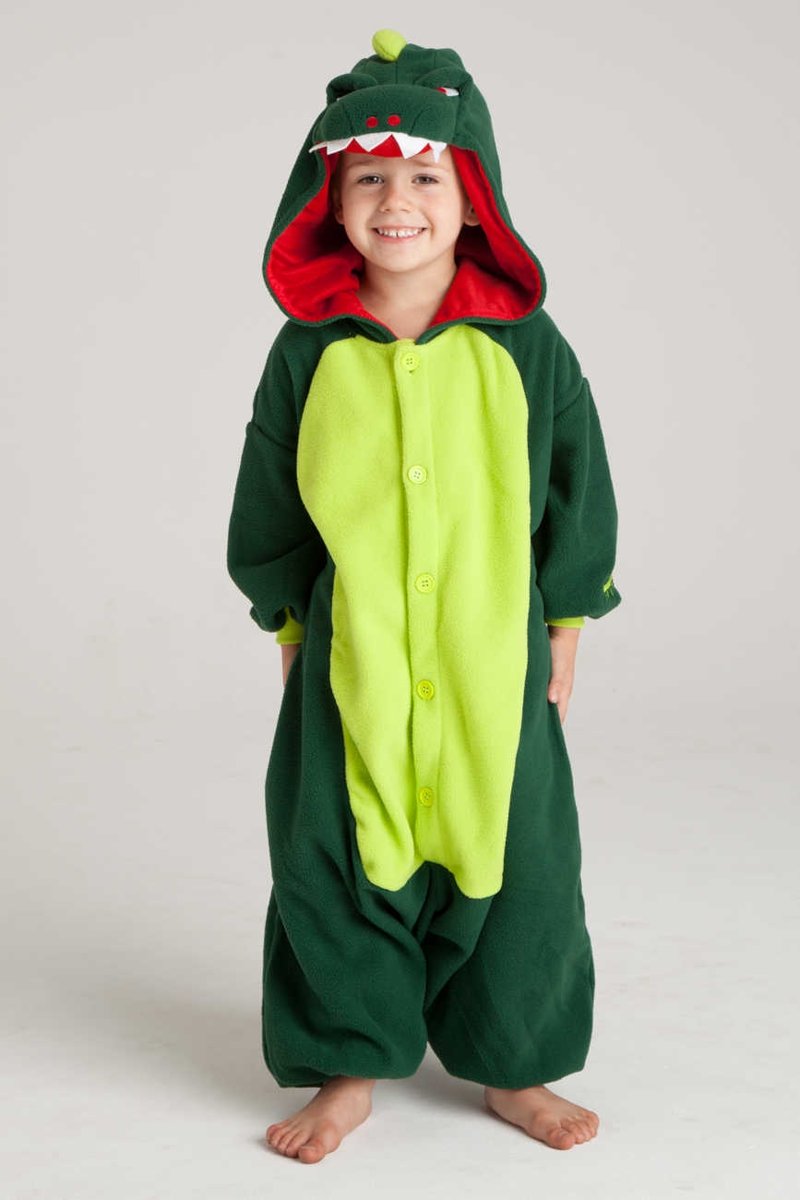 KIMU onesie groene draak baby pakje krokodil dino - maat 68-74 - drakenpakje romper pyama