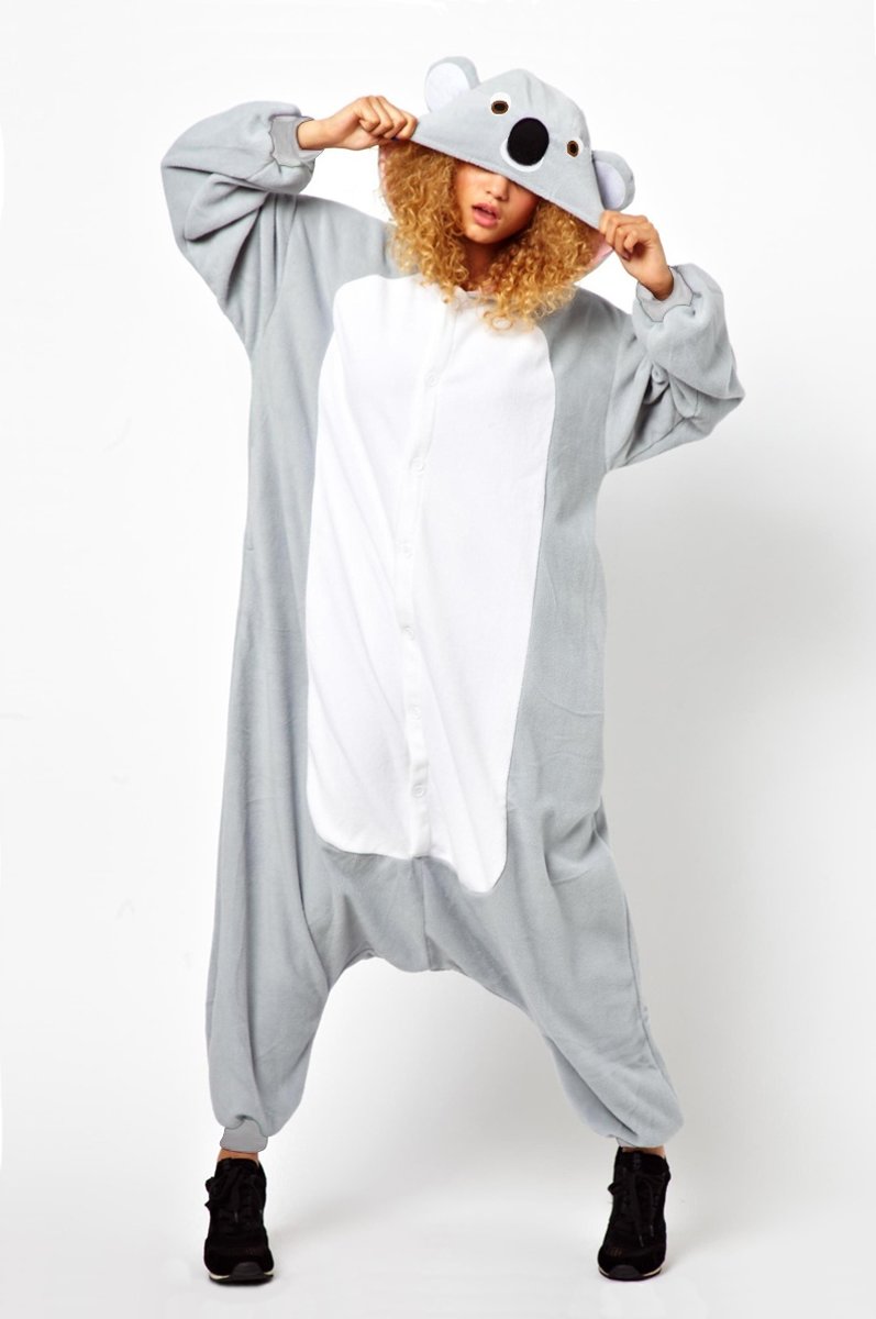 KIMU onesie koala pak kostuum beer grijs - maat M-L - jumpsuit huispak koalapak