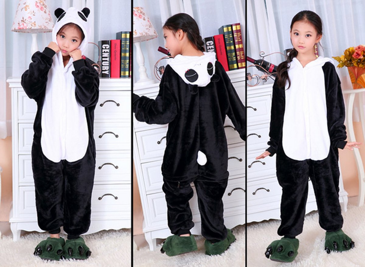 KIMU onesie panda kinder pak kung fu panda zwart wit - maat 128-134 - pandapak jumpsuit pyama