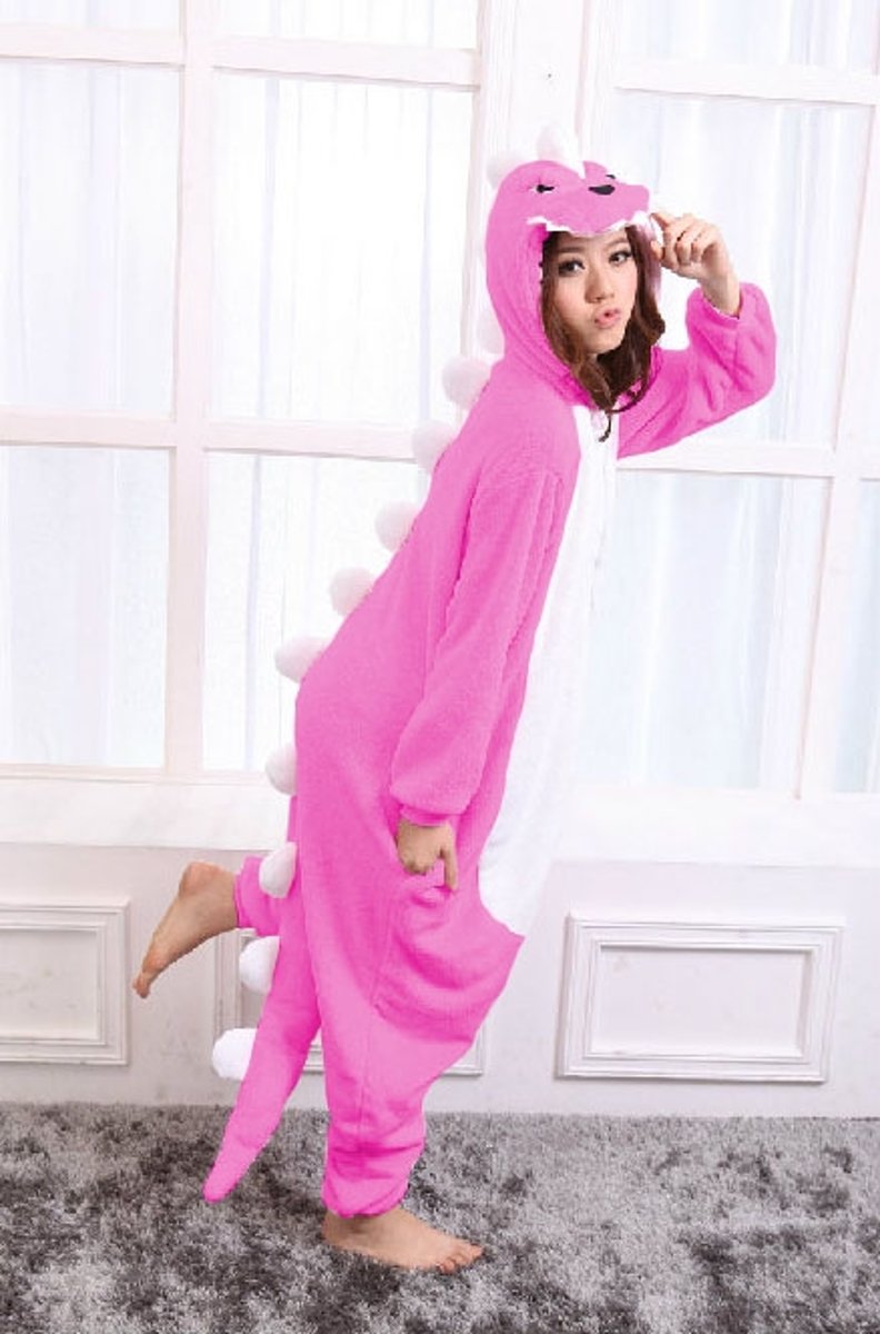 KIMU onesie roze draak baby pakje krokodil dino - maat 68-74 - drakenpakje romper pyama