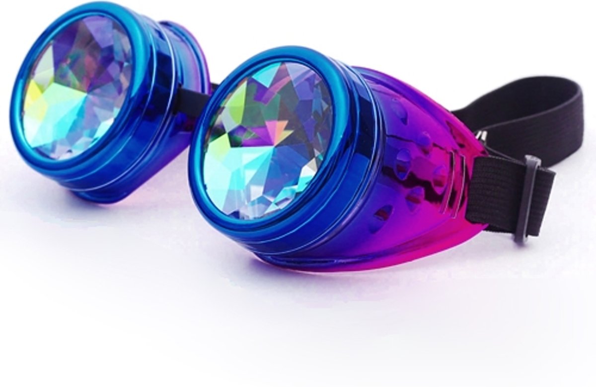 Caleidoscoop bril goggles Steampunk - blauw paars - spacebril festival