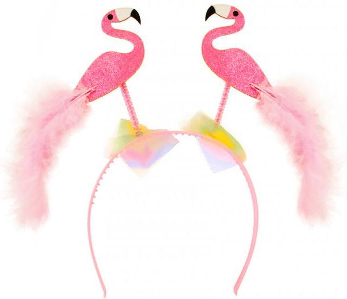 Diadeem flamingos haarband - licht roze veertjes tiki hawaii party