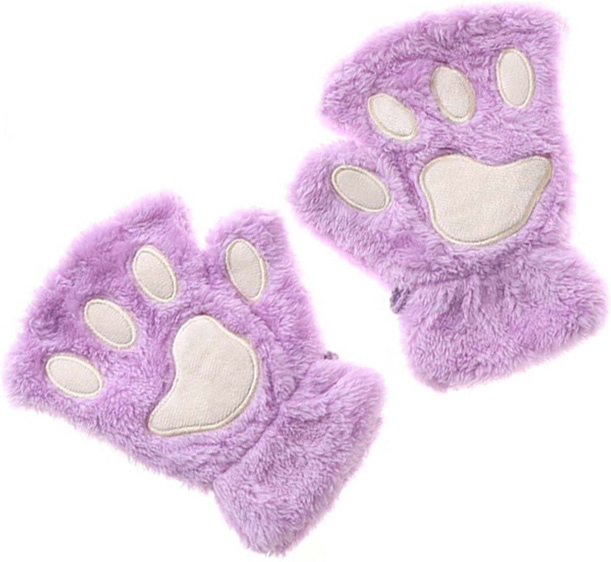 Dierenpoot vingerloze handschoenen paars pluche - vingerloos pootjes lila - kattenpootjes hondenpootjes berenpootjes dierenpootjes fleece carnaval