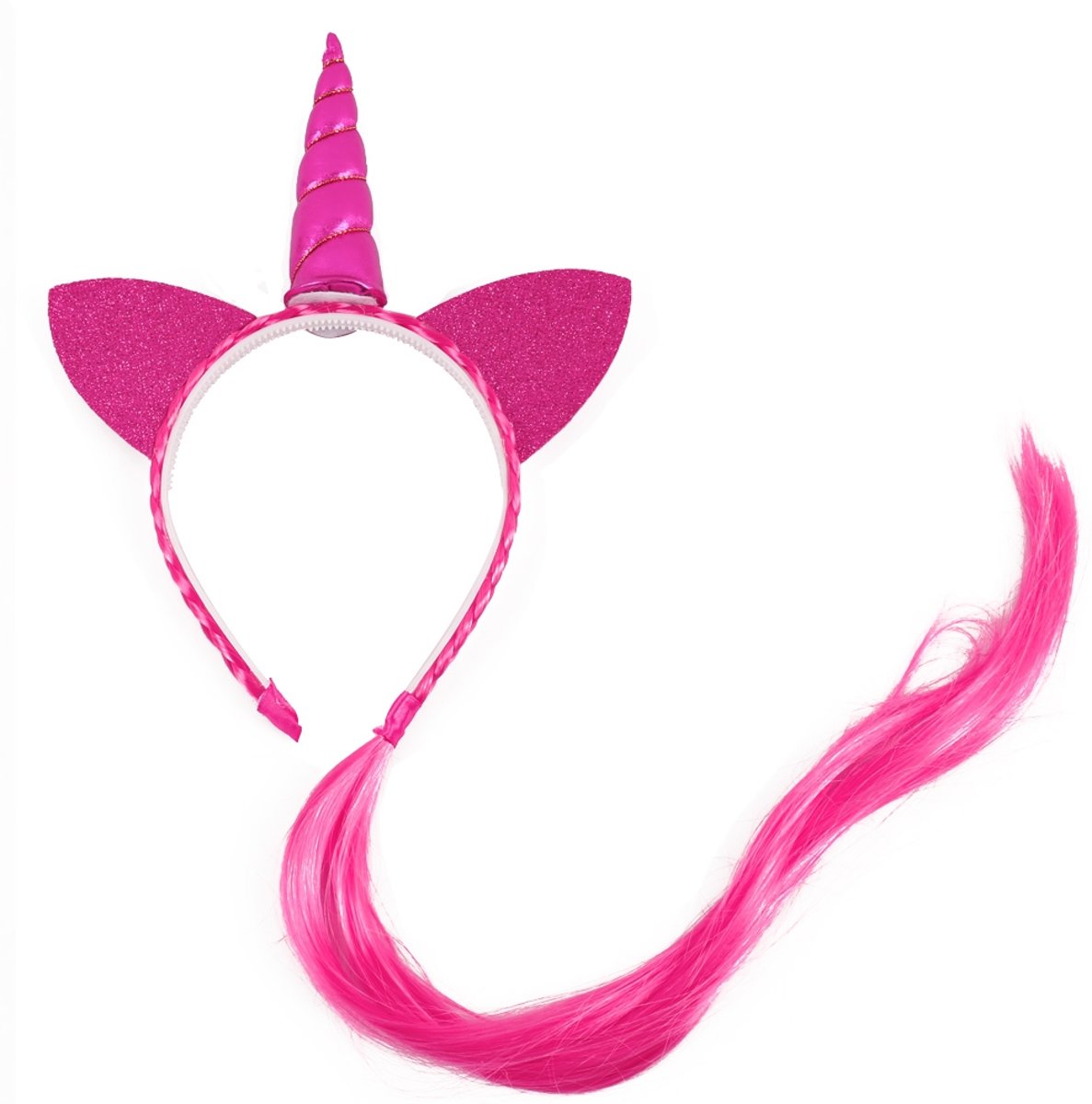 Eenhoorn haarband roze unicorn diadeem met oortjes en nephaar - pink hoorn haar glitter lolita metallic - festival carnaval kinderfeestje Burning Man