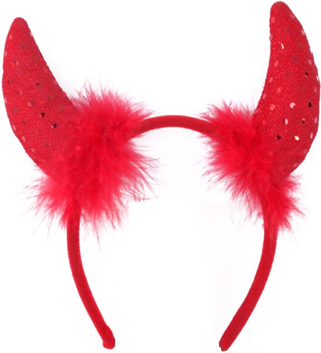 Haarband duivel - diadeem hoorntjes glitter rood pluche