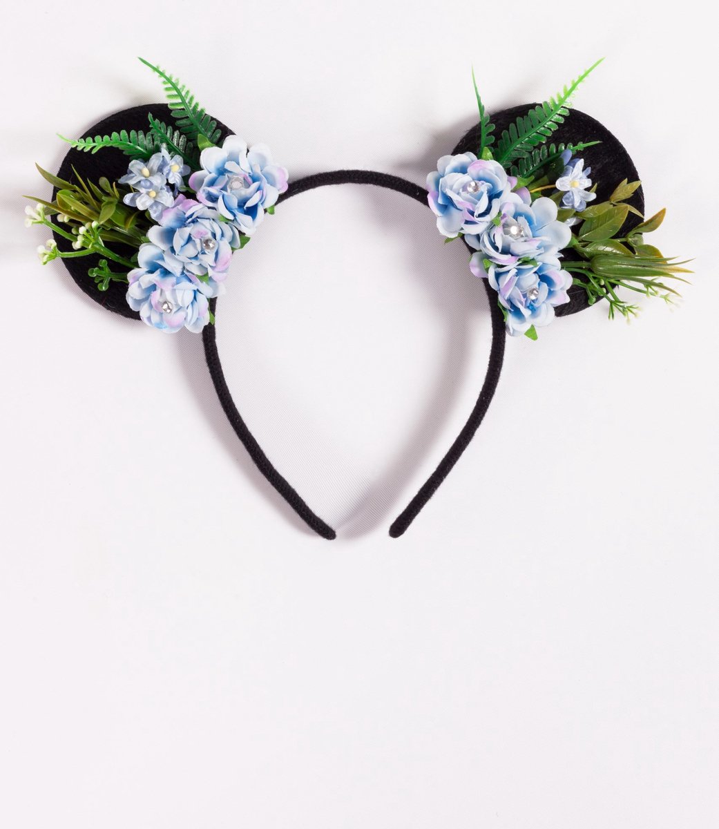 Haarband oortjes bloemetjes blauw mickey minnie mouse oren bloemen