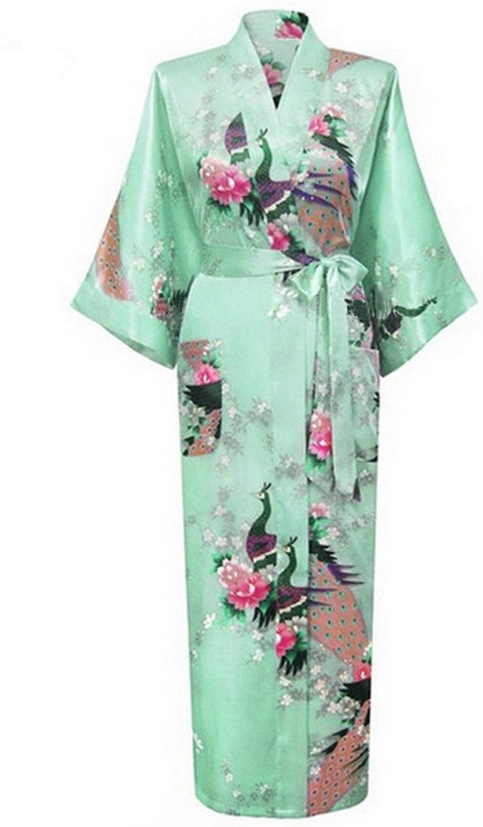 Japanse mintgroene kimono yukata geisha 3/4 jas - maat S-M - mintgroen lang vest Aziatische ochtendjas driekwart kamerjas mint wrap dress Japan