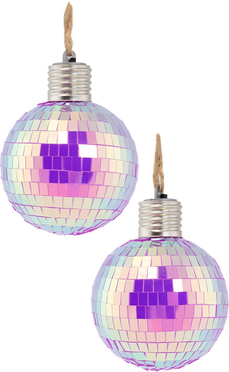   2x Discobal Ø 8 cm LED Iridescent Paars -   Klein Spiegelbol Glitterbol Glitter Spiegeltjes Disco Bal Bol Decoratie Kerstballen Kerstbal Festival