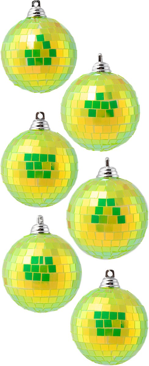  6x Discobal Ø 6 cm Klein Iridescent Geel -   Spiegelbol Glitterbol Glitter Spiegeltjes Disco Bal Bol Deco Raamdecoratie Kerstballen Kerstbal Festival