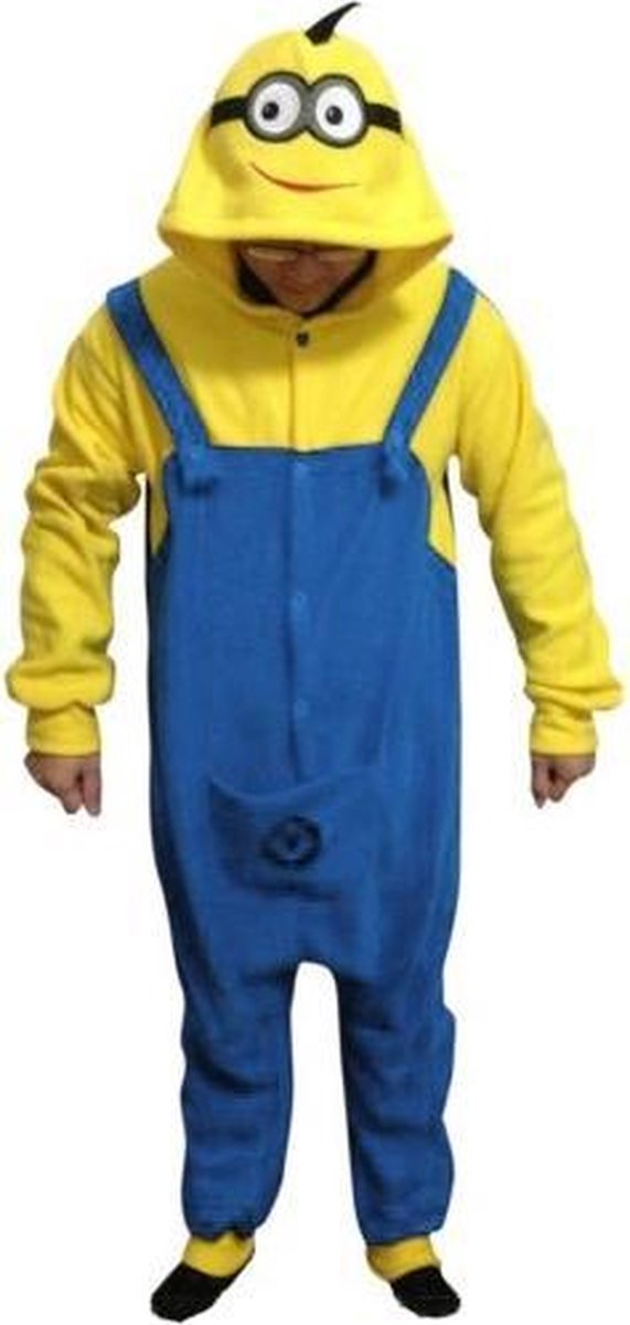 KIMU Onesie Minion kinder pak Verschrikkelijke Ikke - maat 146-152 - Minionpak jumpsuit pyjama festival