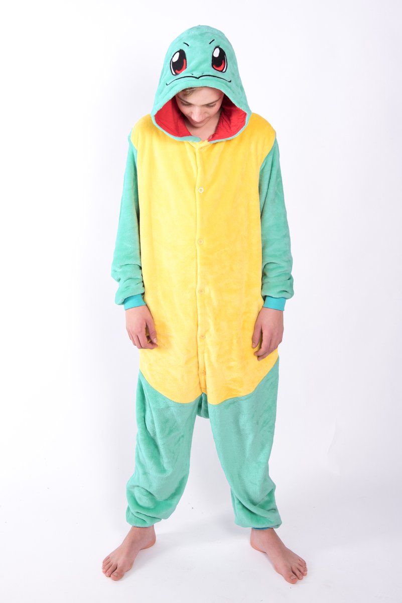 KIMU Onesie Squirtle Pokemon pak schildpad kostuum - maat M-L - Pokemonpak jumpsuit huispak